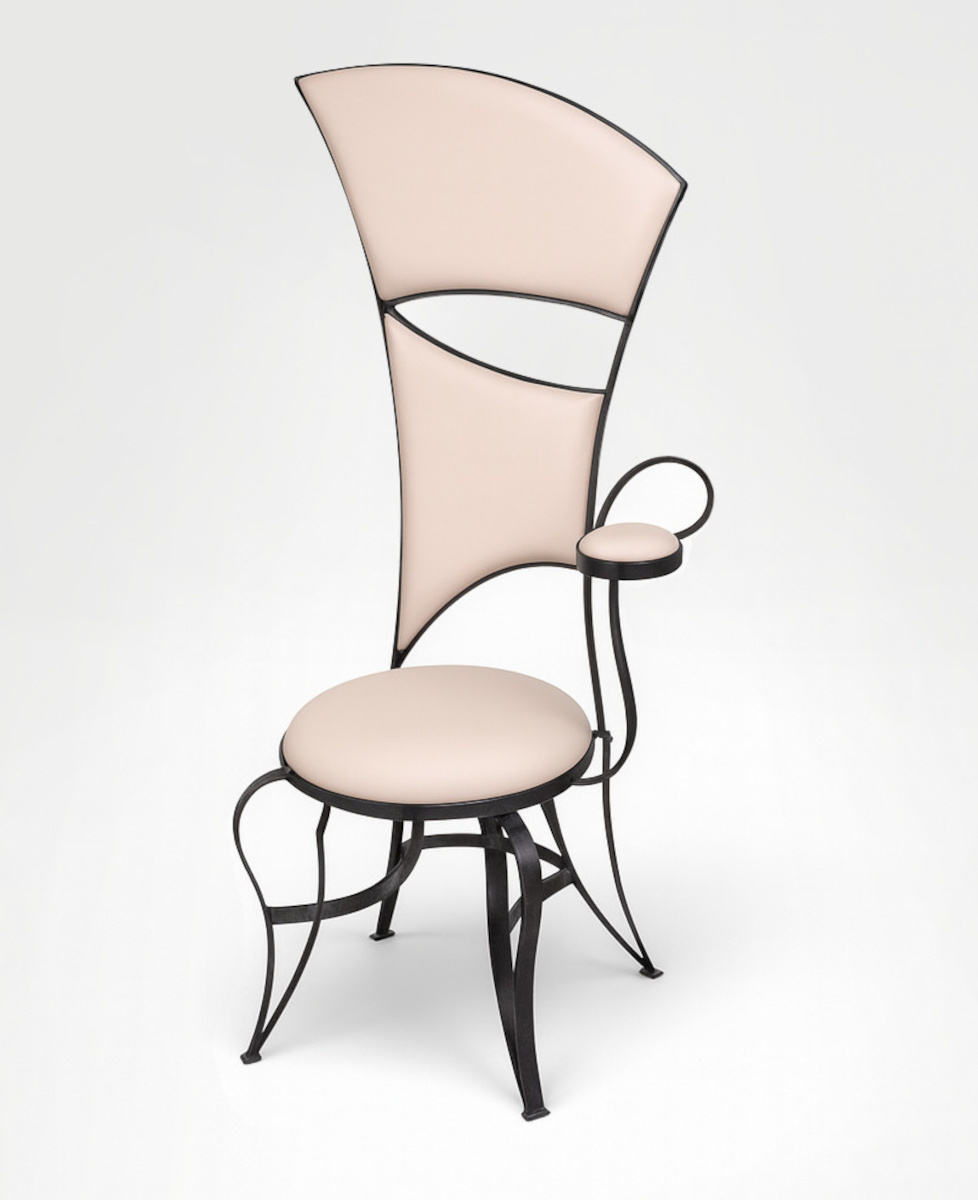 Iron-framed armchair artistic sculptural design vinyl-eco-leather upholstery