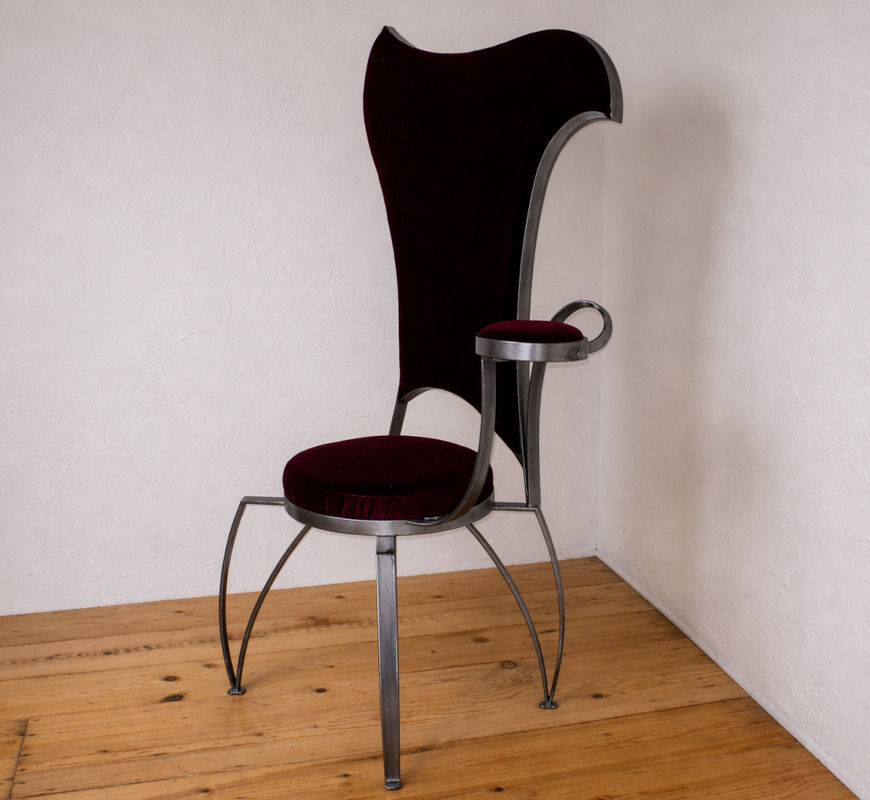 Iron Armchair Goya unique elegant design burgundy velvet upholstery