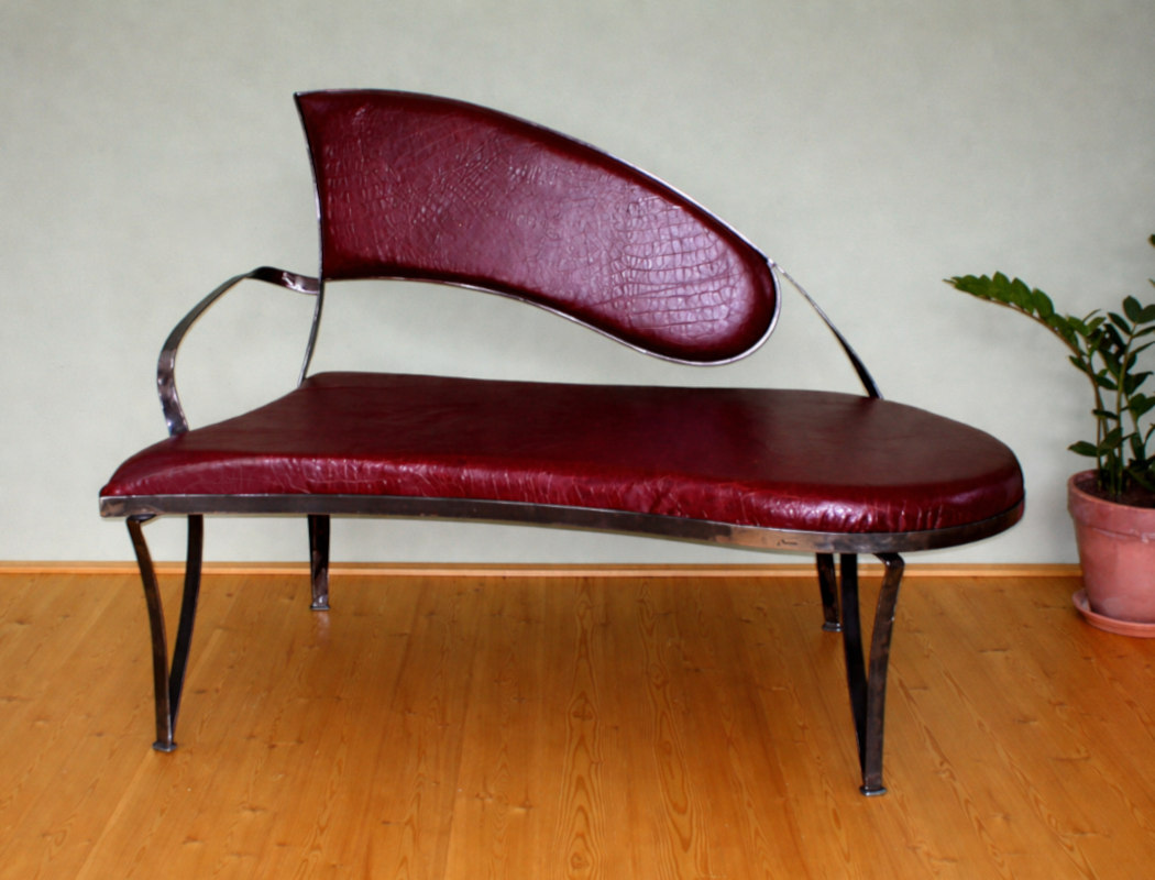 Artistic modern design iron frame sofa red eco leather upholstery