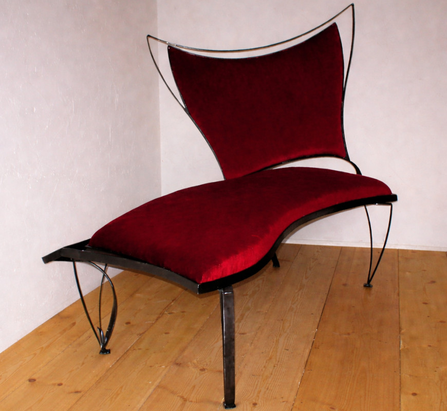 Iron Sofa Diablo unique art design burgundy velvet upholstery