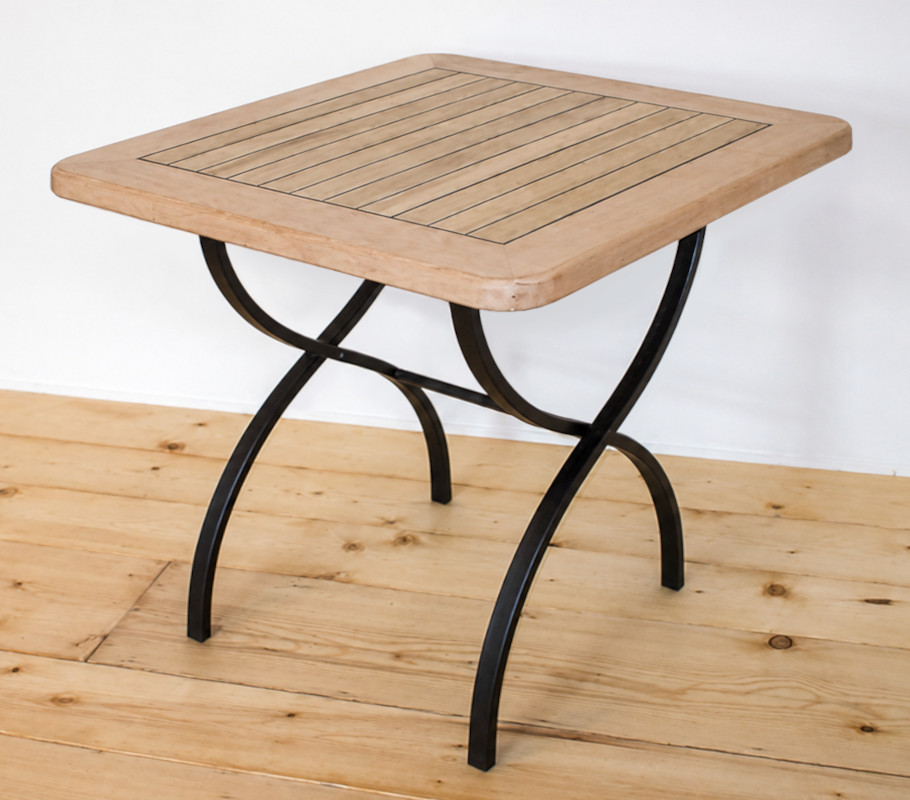Marine style wrought iron bistro cafe table square wooden top board