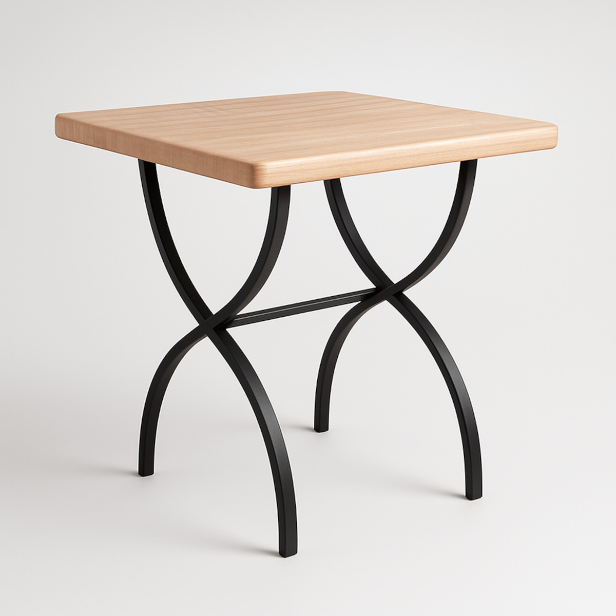 Marine style wrought iron cafe bar or bistro table with square wooden top