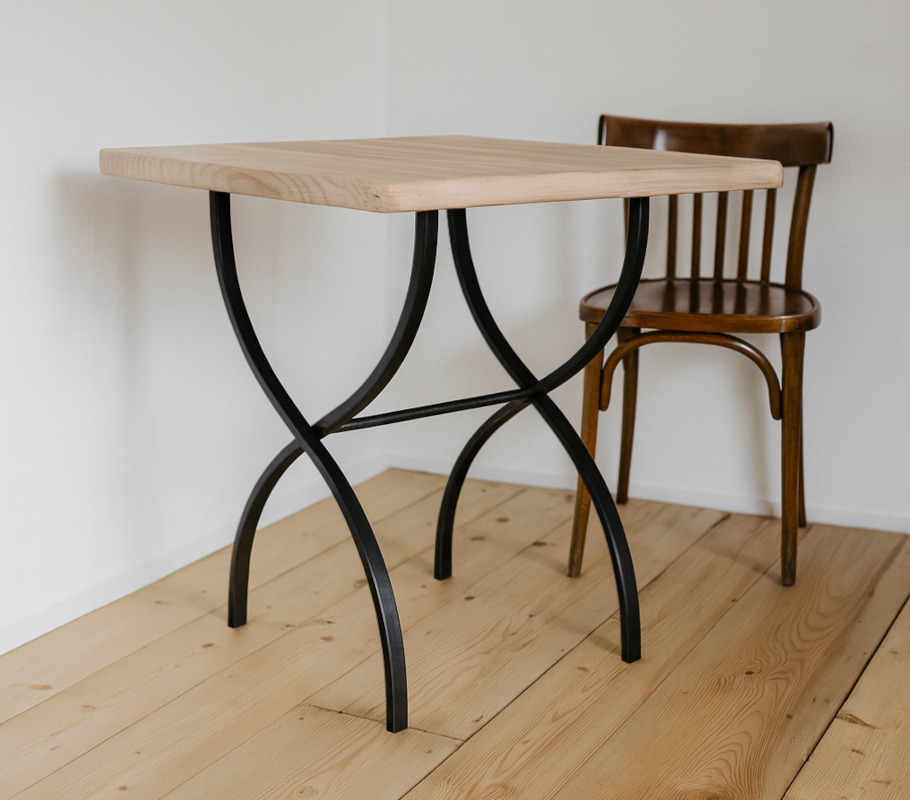 Marine style wrought iron cafe terrace table square wooden top