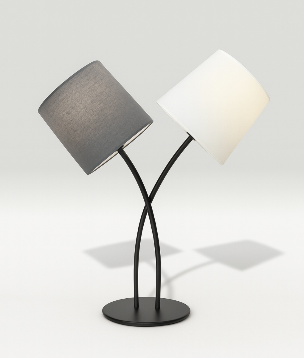 Modern design elegant home decor table lamp twin stems iron base two lampshades