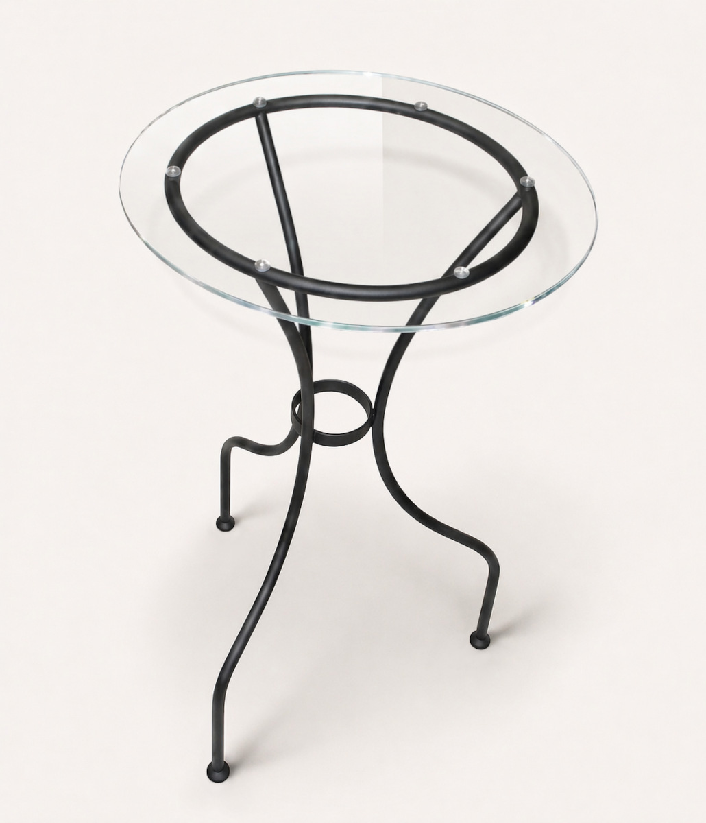 Terrace round wrought iron table with glass top contemporary design