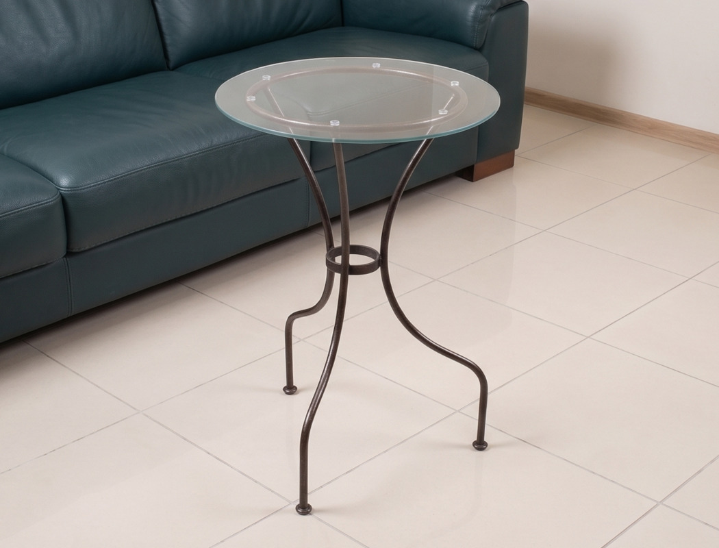 Terrace round wrought iron table with glass top contemporary design