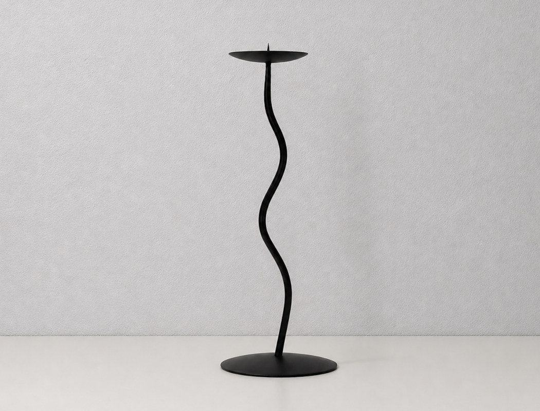 Wrought iron candle holder elegant single wavy stem candlestick