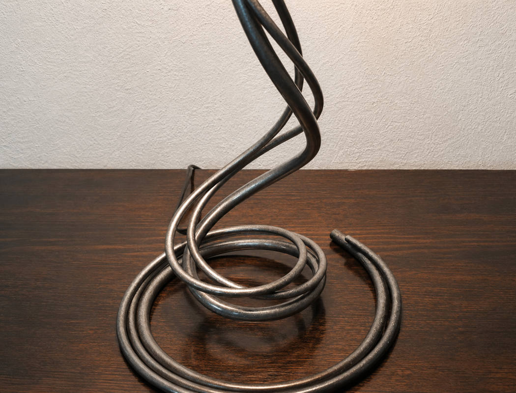 Wrought iron spiral base table lamp cone fabric lampshade handcrafted