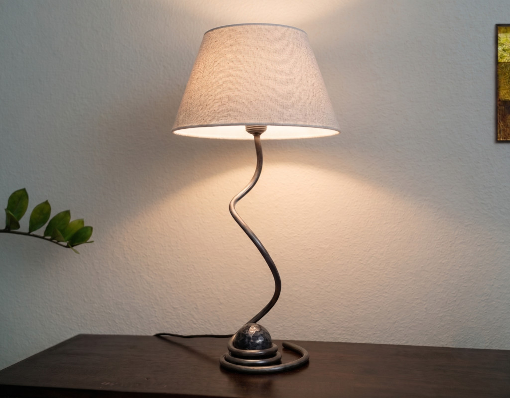 Wrought iron table lamp beige fabric lampshade bedside bedroom lamp